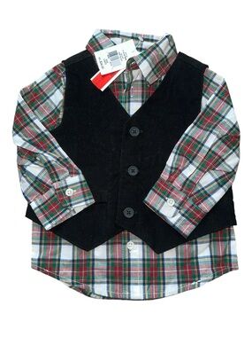 Wanderling Plaid Long Sleeve Corduroy Vest Set